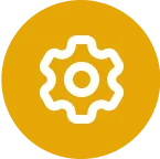 A white gear icon is centered on a vibrant amber circle, symbolizing settings or technology. The design is simple and modern, conveying efficiency and functionality.