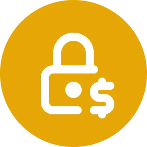 A white lock and dollar sign icon on a round orange background, symbolizing secure financial transactions or data protection.