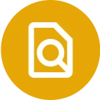 A magnifying glass over a white paper icon inside a yellow circle, symbolizing document search. The simple design conveys clarity and focus.