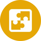 Logo featuring two white puzzle pieces interlocking within a yellow circle, symbolizing collaboration and problem-solving.
