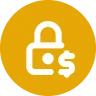 Yellow circle with white padlock icon and a dollar sign, indicating security or secure payment. Simple, flat design conveying safety and trust.