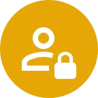 Icon of a person and a padlock on a mustard yellow circle, symbolizing privacy or secure account access. The design is simple and modern.
