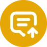Yellow circle with a white chat bubble icon featuring an upward arrow, symbolizing message delivery or submission. The tone is informative and clear.