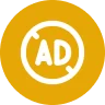 A gold circle with a stylized "AD" in the center, representing advertising. The design is simple, modern, and conveys a sense of professionalism.