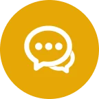 A white chat bubble icon with three dots inside is centered on a vibrant orange circle, symbolizing communication and messaging in a simple, modern design.