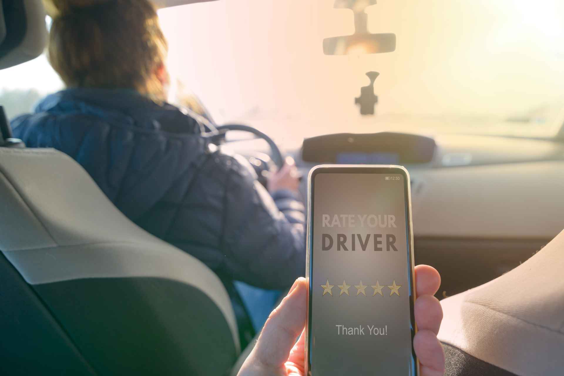 A passenger using a rideshare service