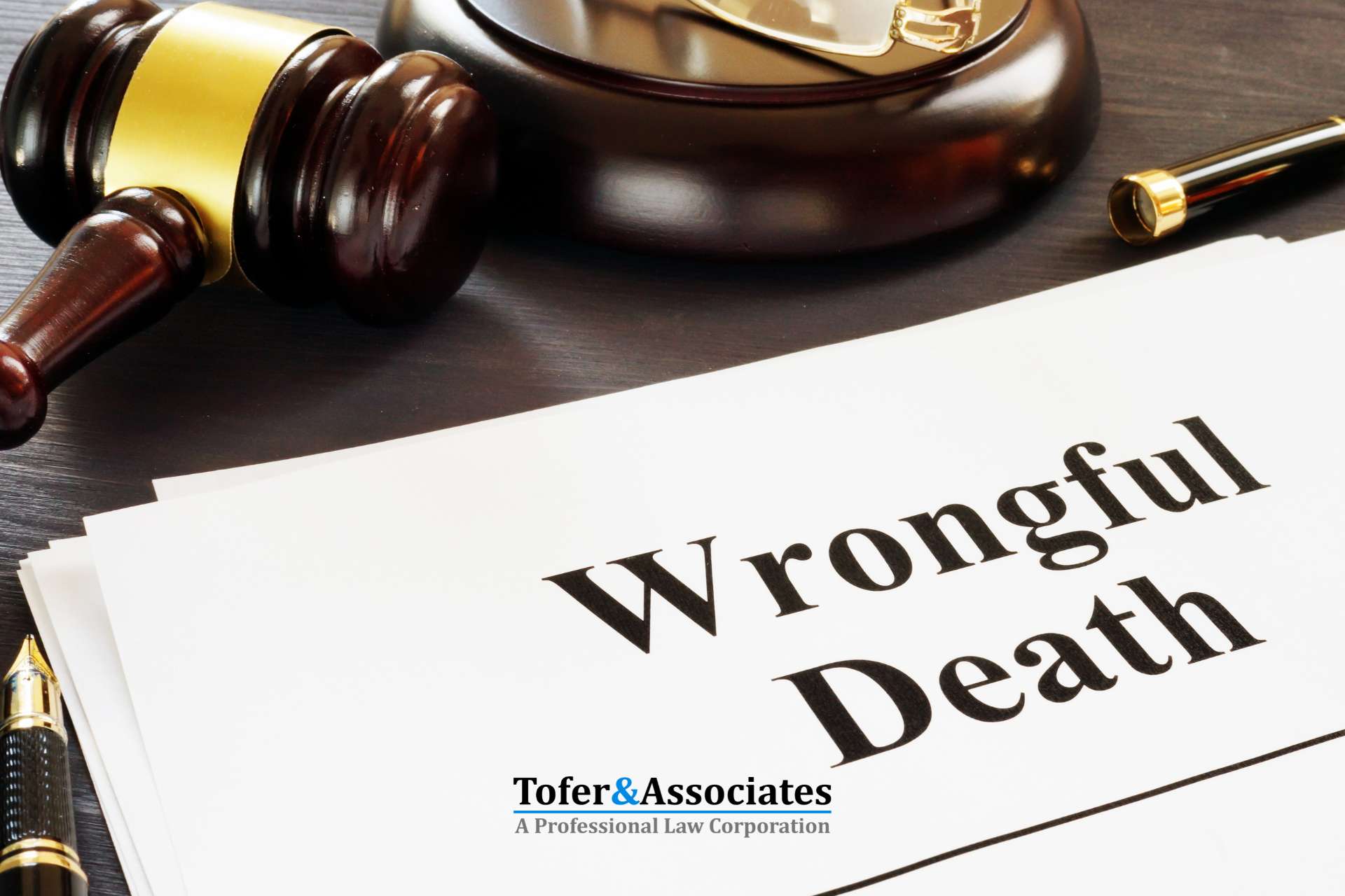 Wrongful Death legal document on a desk with a gavel