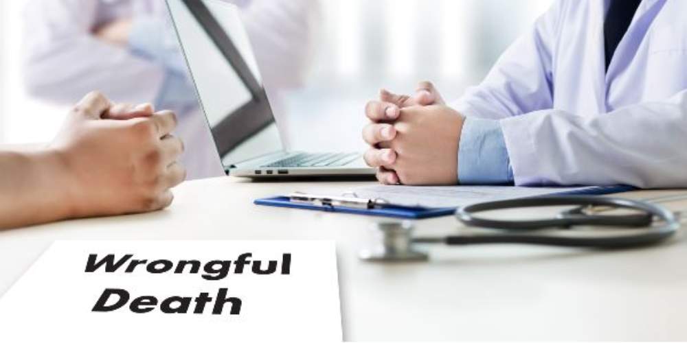 Lawyer and doctor discussing a wrongful death case over a document in an office setting
